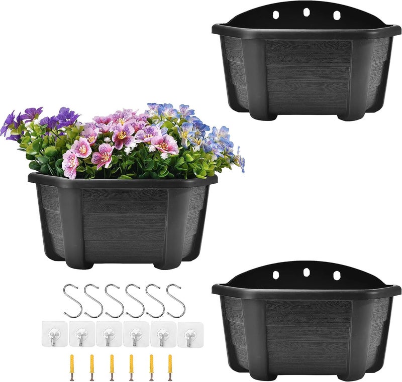 ORIMERC 9.8 inch 3 Pack Wall Hanging Planters Pots for Indoor Plants Wall Plants Holder with Drainage Hole Balcony Planters Railing Hanging Pot Fence Vertical Living Mount Outdoor with Hooks/Screws - Image 1